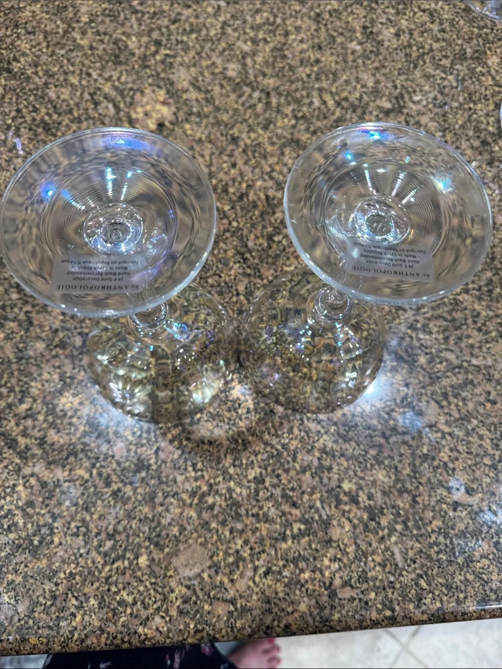 Anthropologie Iridescent Clear Stem and Coupe Glasses